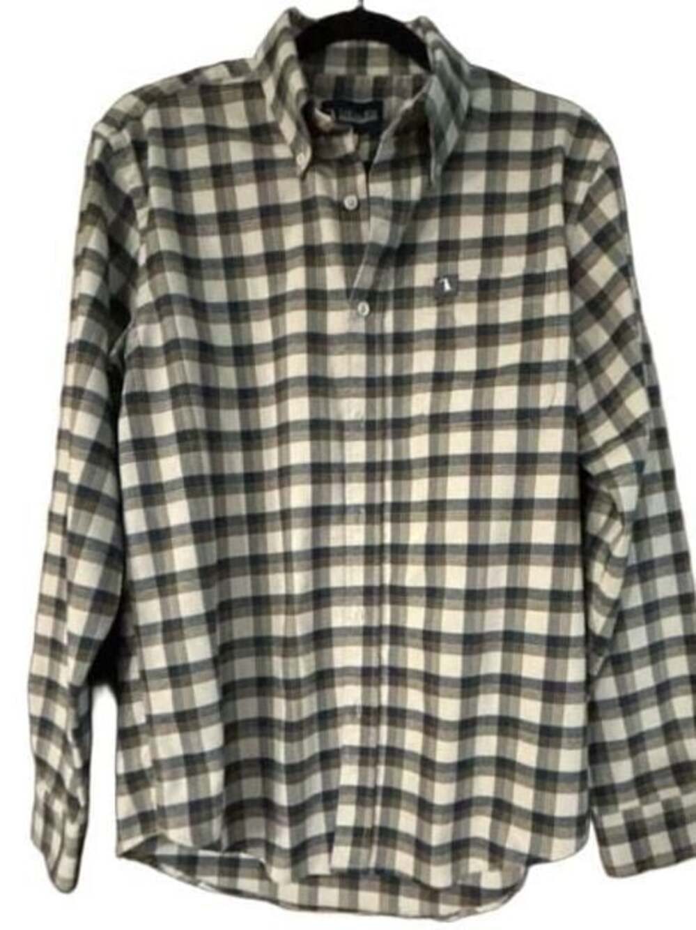 Local Boy Outfitters Men's Medium Plaid Long Sleeve Button-Down Shirt Cream Blue